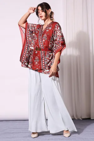 Night Floral Printed Kaftaan And Flared Pants