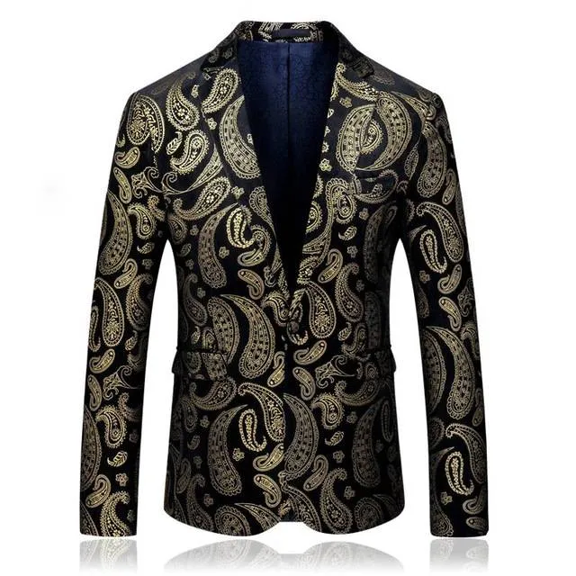 Paisley Gold Black Slim Fit Party Style Men Blazers