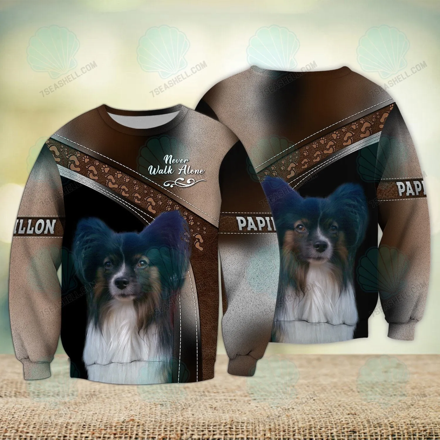 Papillon Love Never Walk Alone 3D Full Print Shirts, Christmas Dog Memorial Gifts for loss of Dog