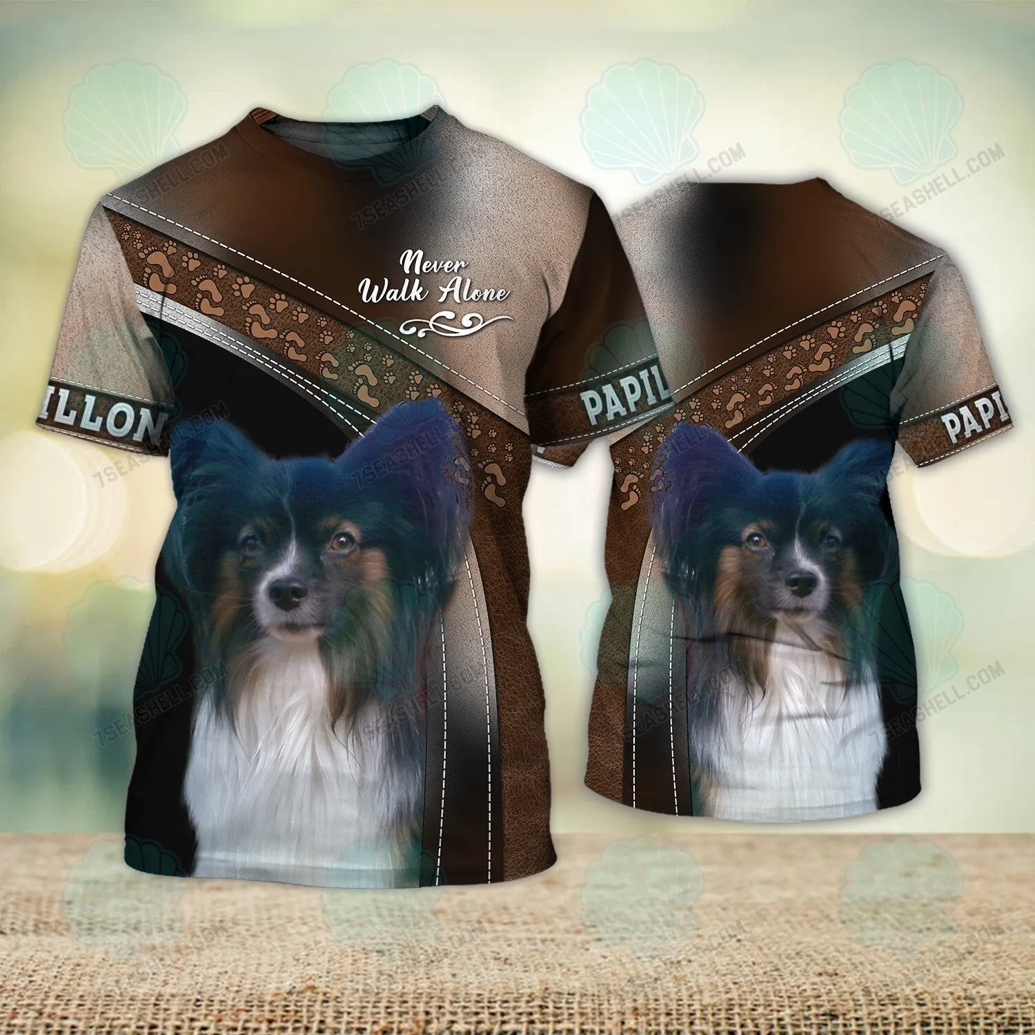 Papillon Love Never Walk Alone 3D Full Print Shirts, Christmas Dog Memorial Gifts for loss of Dog