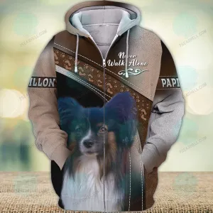 Papillon Love Never Walk Alone 3D Full Print Shirts, Christmas Dog Memorial Gifts for loss of Dog