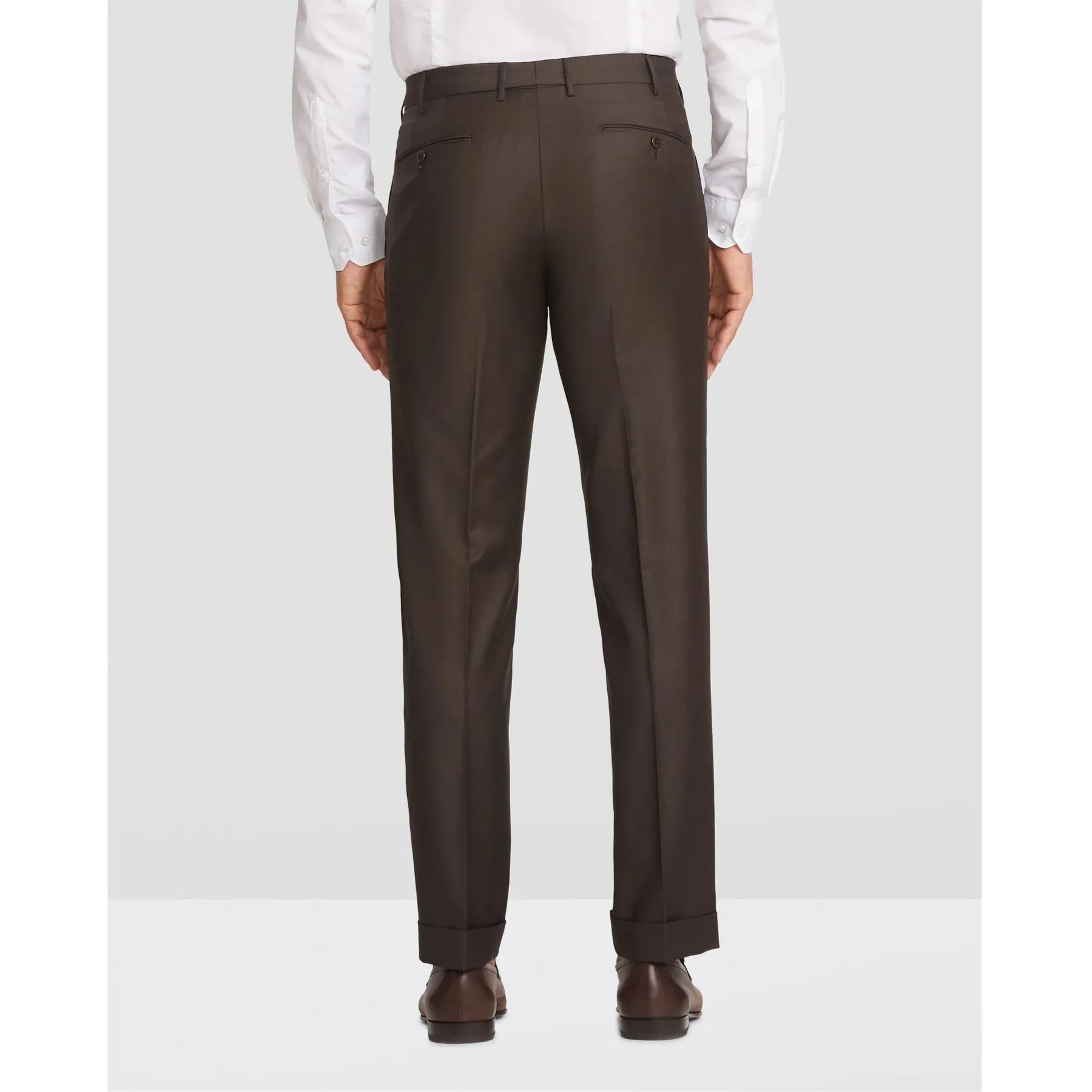 Parker Flat Front Sharkskin Wool Trouser in Brown, Size 42 (Modern Straight Fit) by Zanella