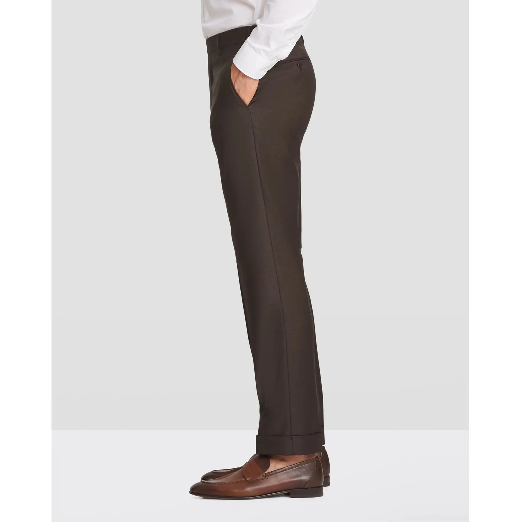 Parker Flat Front Sharkskin Wool Trouser in Brown, Size 42 (Modern Straight Fit) by Zanella