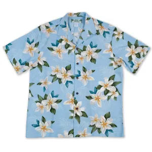 Pastel Blue Plumeria Shower Hawaiian Shirt, Blue