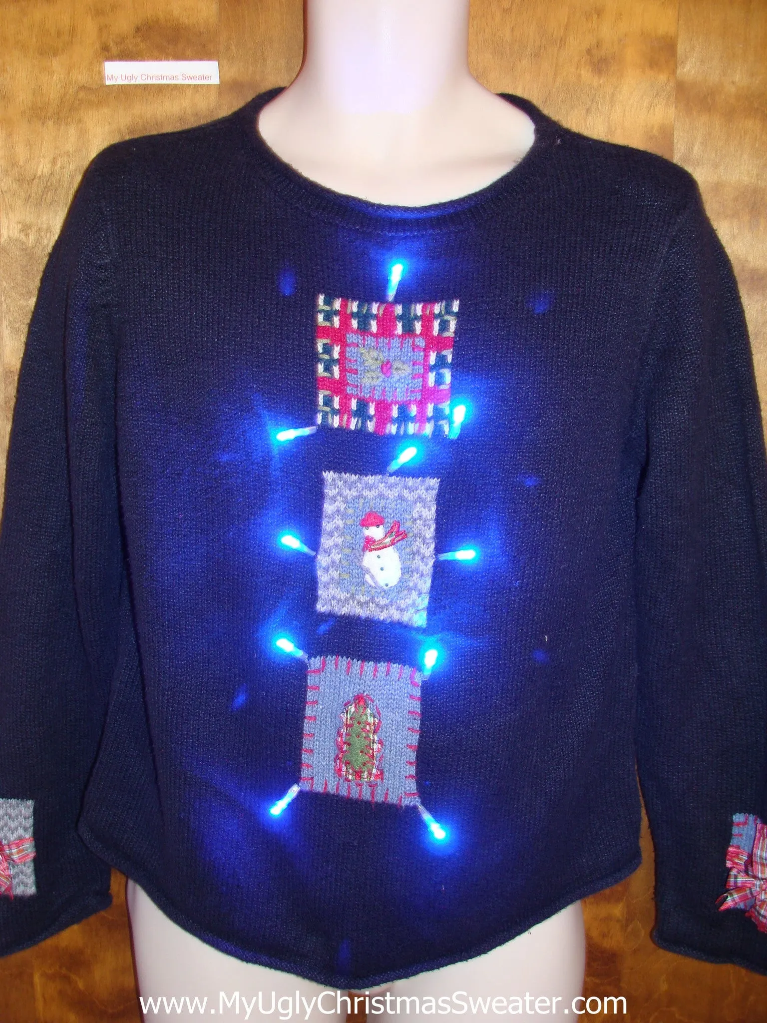 Patchwork Simpicity Ugly Christmas Sweater with Lights