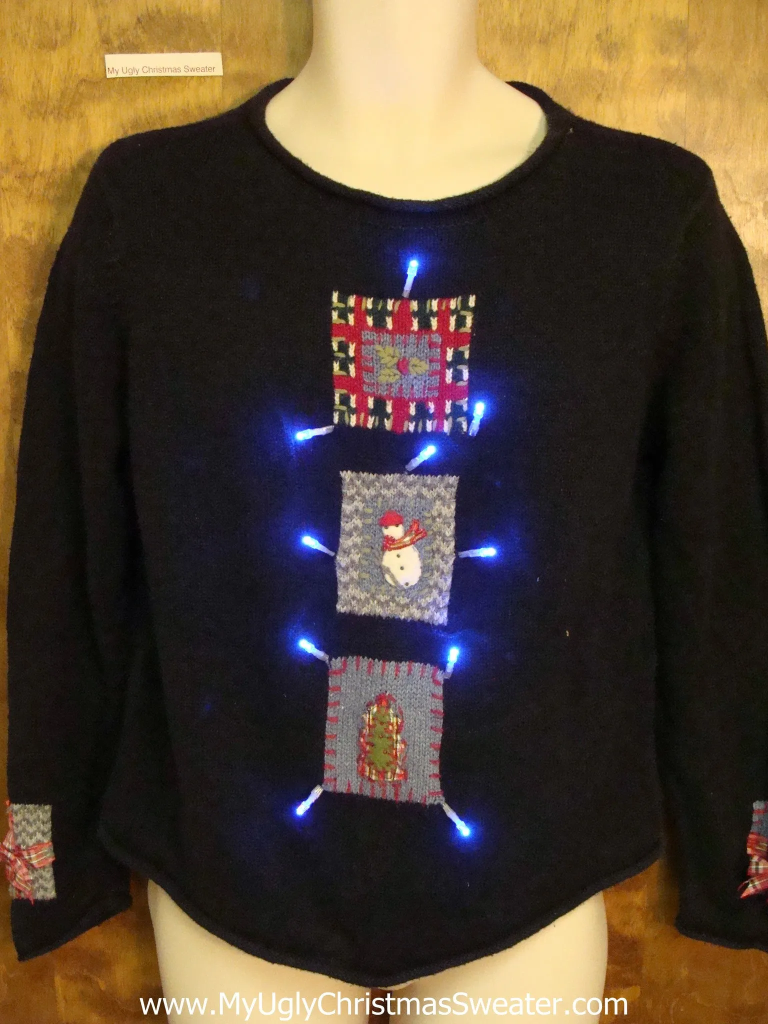 Patchwork Simpicity Ugly Christmas Sweater with Lights