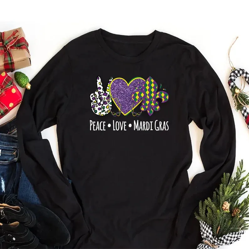 Peace Love Mardi Gras Long Sleeve T-Shirt