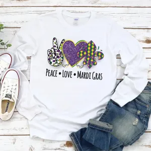 Peace Love Mardi Gras Long Sleeve T-Shirt