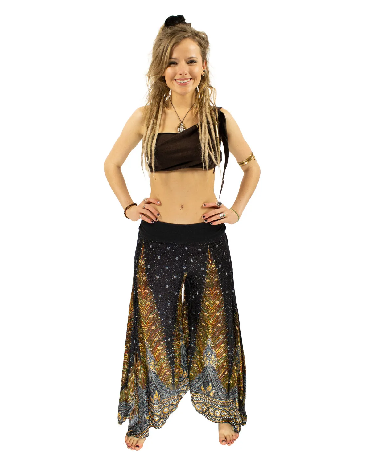 Peacock Palazzo Harem Pants Black