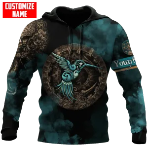 Personalized Mexico Aztec Blue Humingbird Unisex Hoodie, 3D Aztec Mexican Hoodie, Aztec Gift