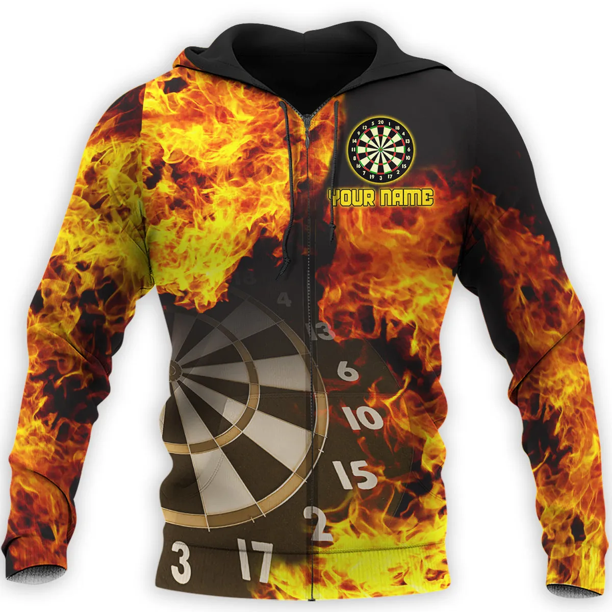 Personalized Name Darts Fire All Over Printed Unisex Shirt, Skull Fire Hoodie Shirt, Idea Gift for Dart Player