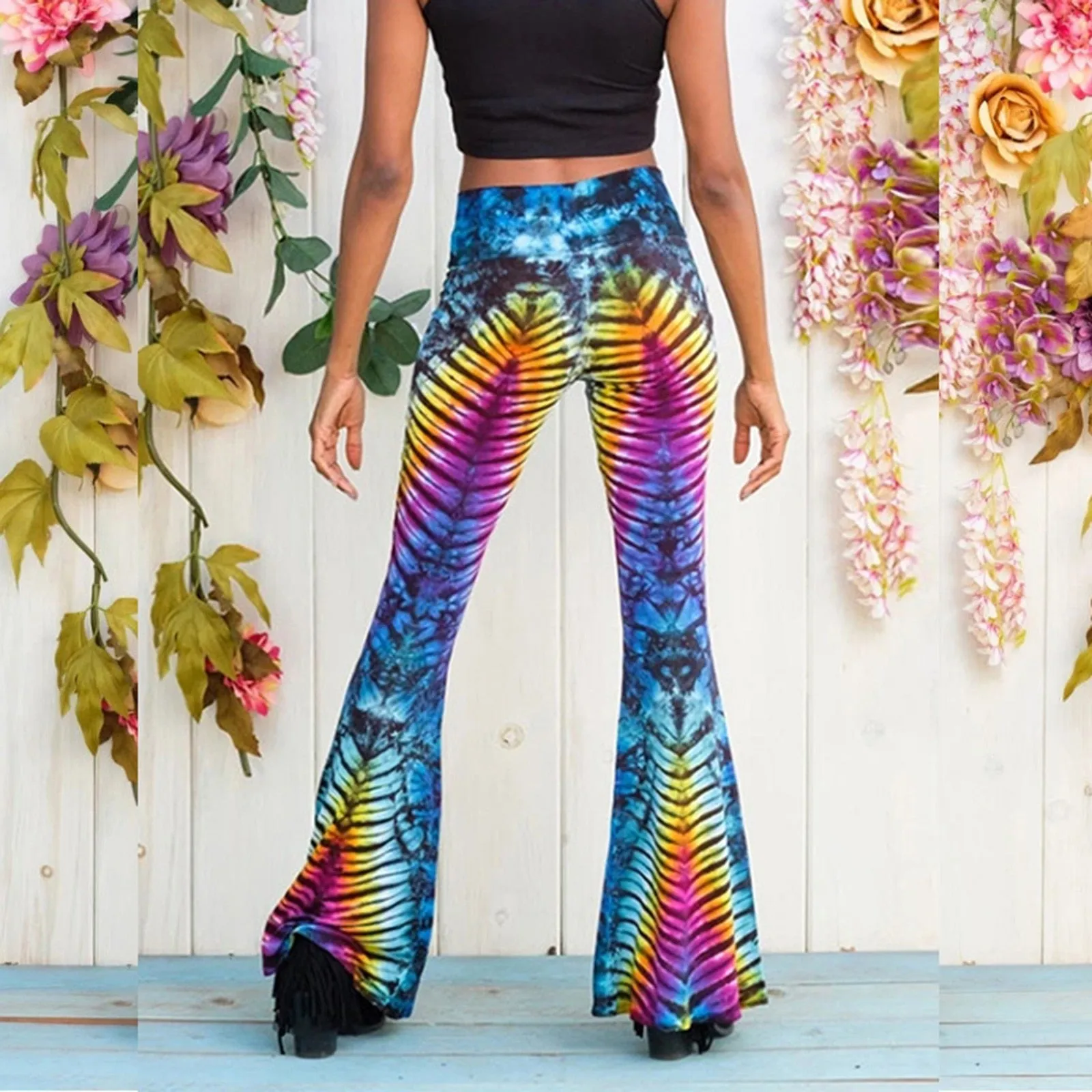 Petite Psychedelic Tie Dye Flared Trousers