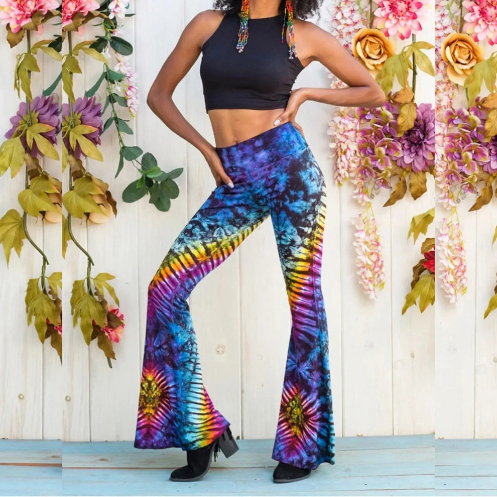 Petite Psychedelic Tie Dye Flared Trousers