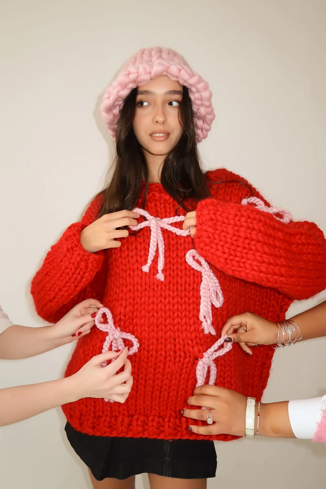 Pink Colossal Knit Mushroom Hat