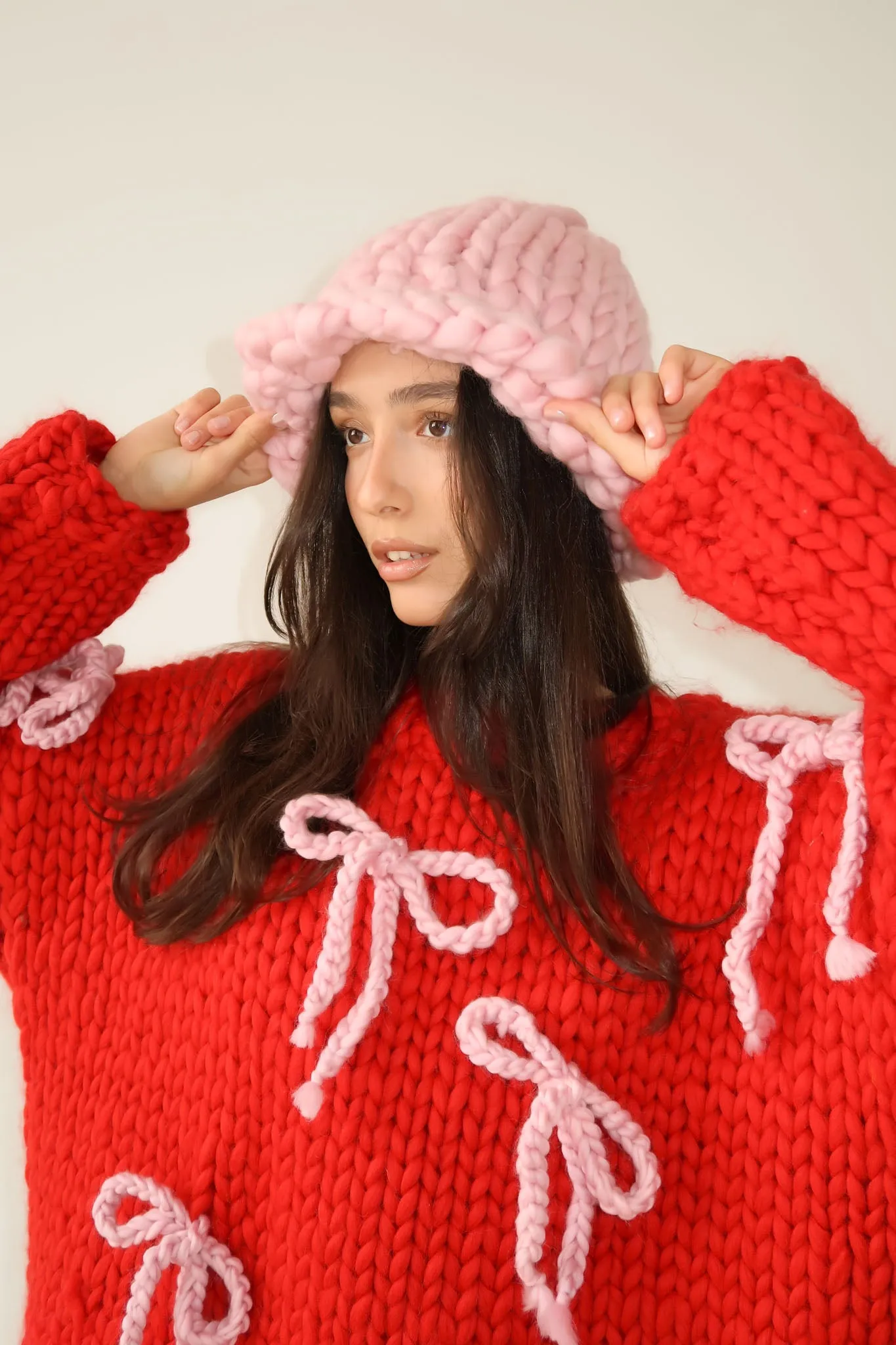 Pink Colossal Knit Mushroom Hat