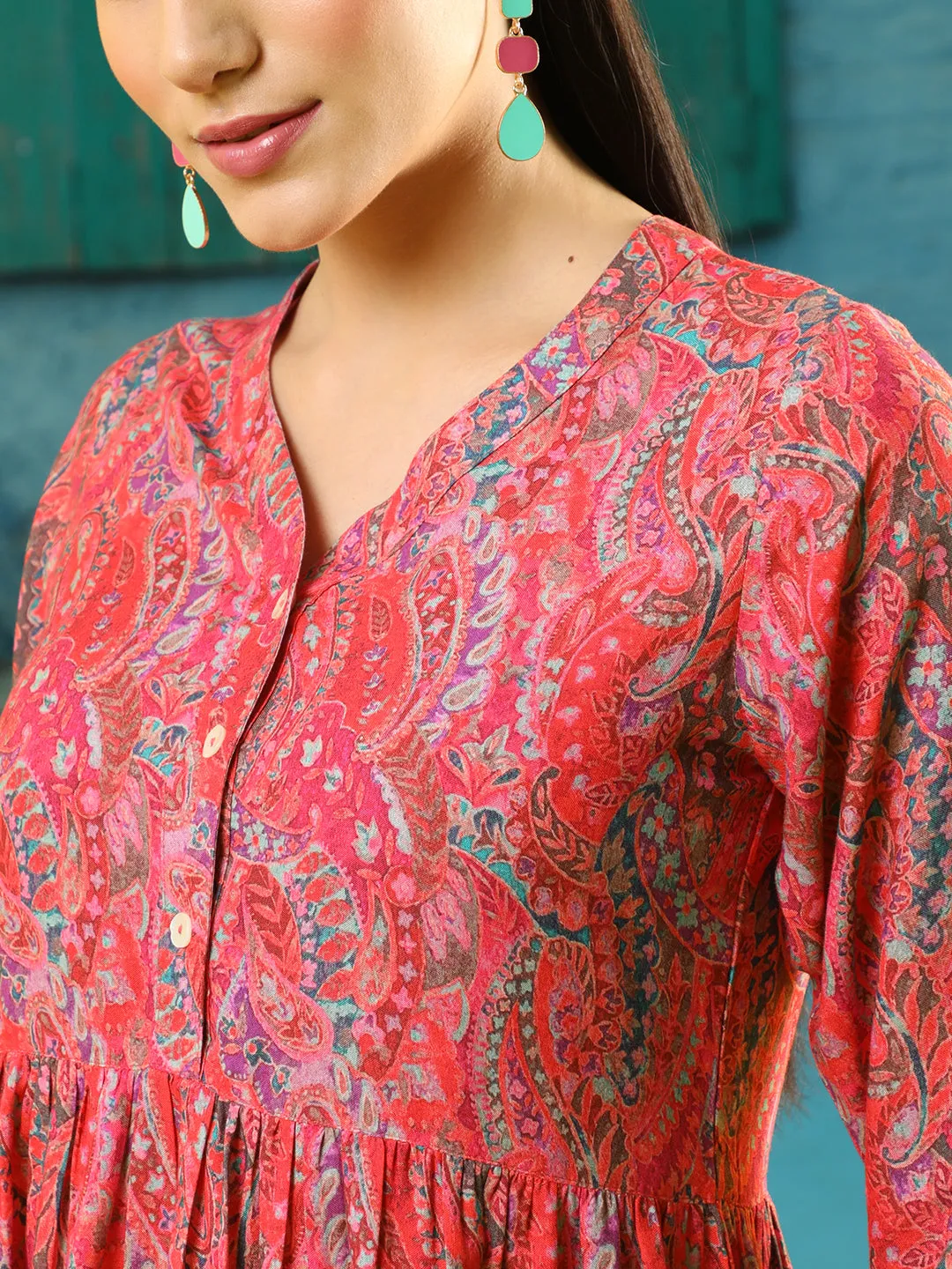 Pink Paisley Printed Peplum Short Kurta With Pants Co-ord Set