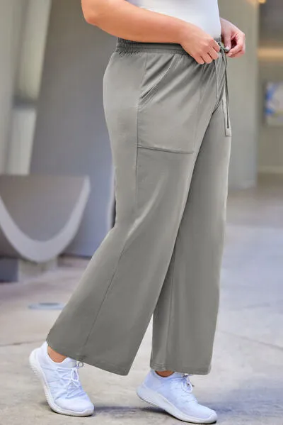 Plus Size Drawstring Straight Pants with Pockets