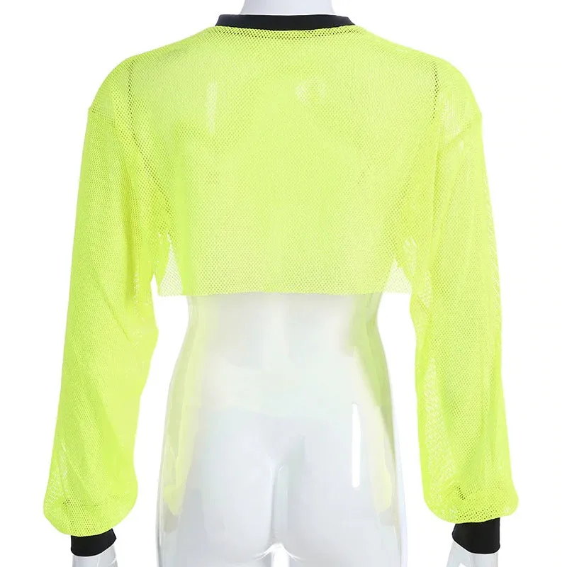 Plus Size Gothic Patchwork Collar And Cuffs Fluorescent Crop Top Long Sleeve