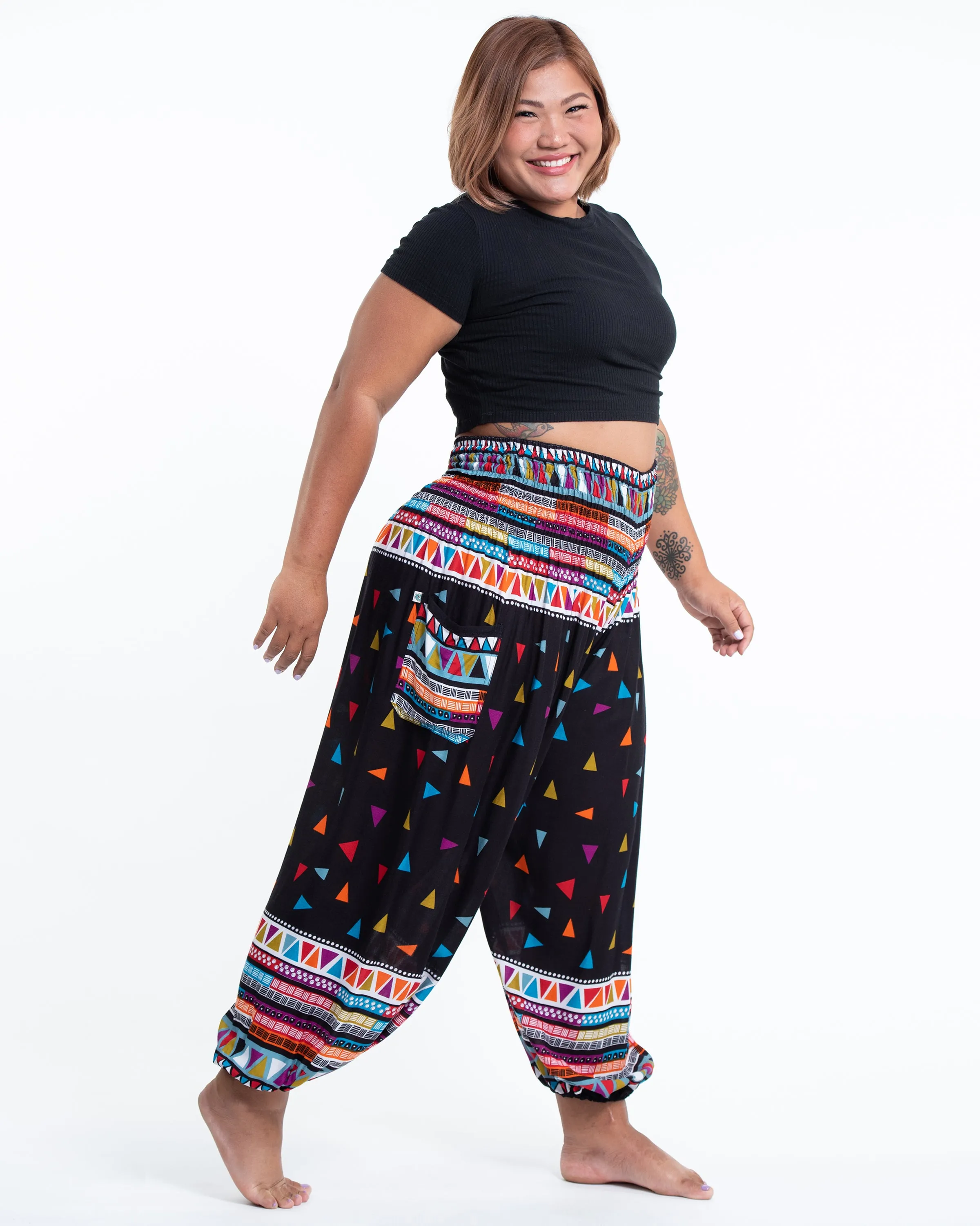 Plus Size Unisex Triangles Harem Pants in Black