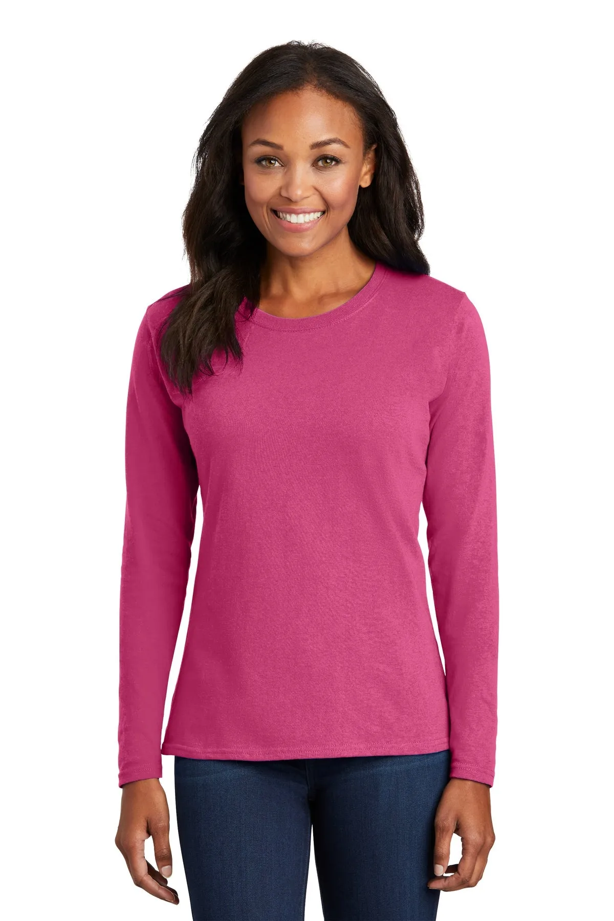 Port & Company Ladies Long Sleeve Branded Core Cotton Tee's, Sangria