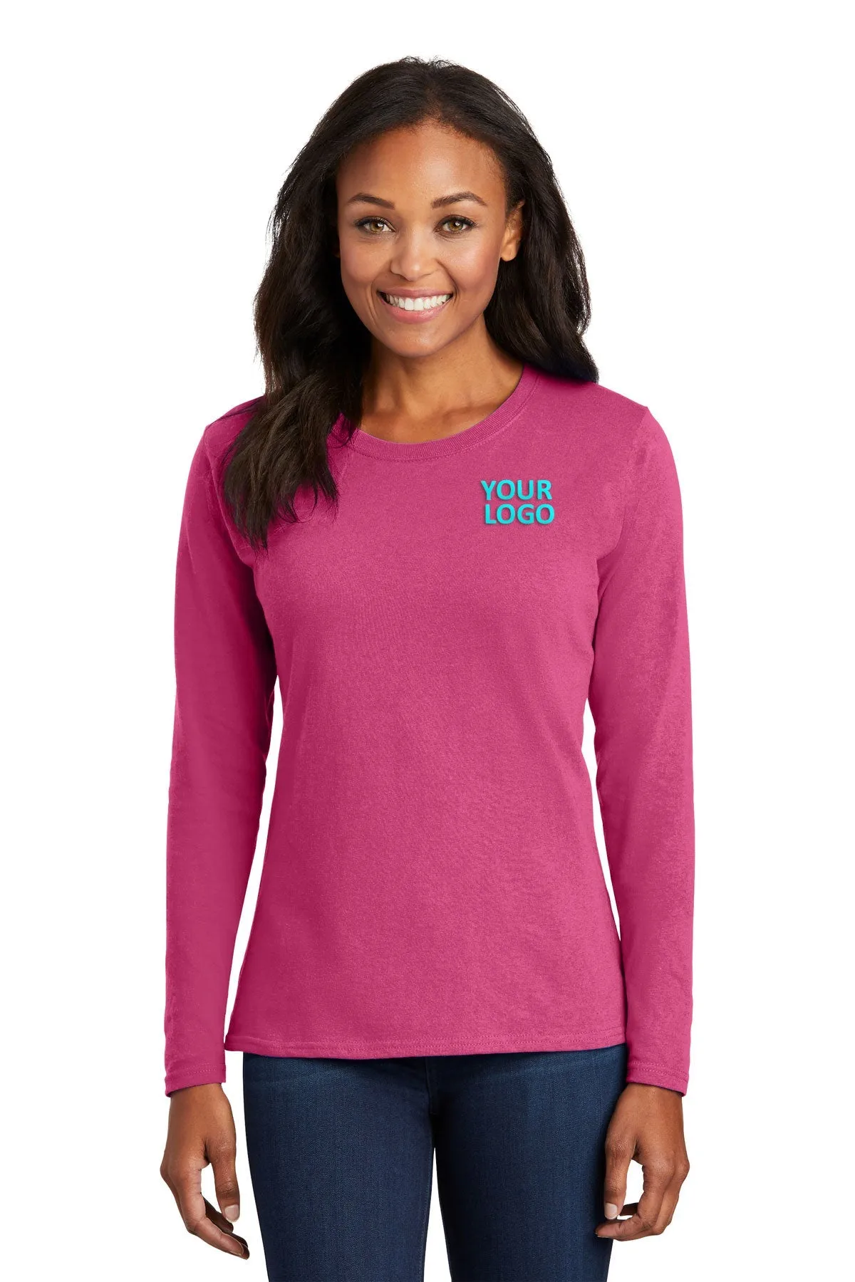 Port & Company Ladies Long Sleeve Branded Core Cotton Tee's, Sangria