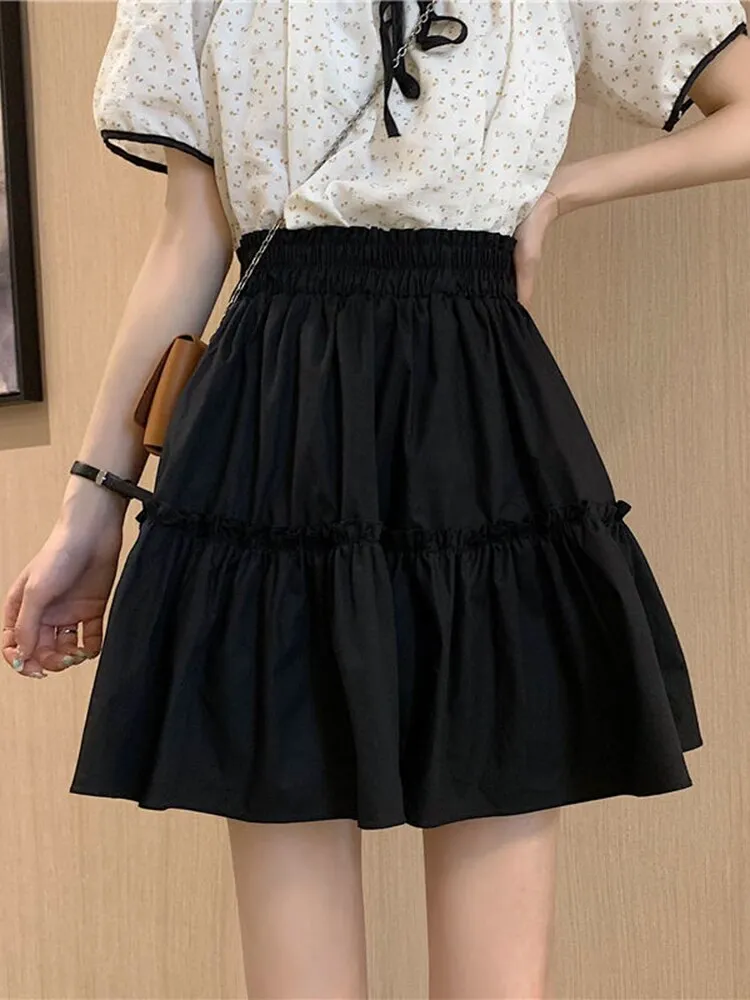 Preppy Style A-Line Skirt With Ruffle Details