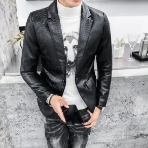 PU Textured Leather Business Korean Solid Color Blazers