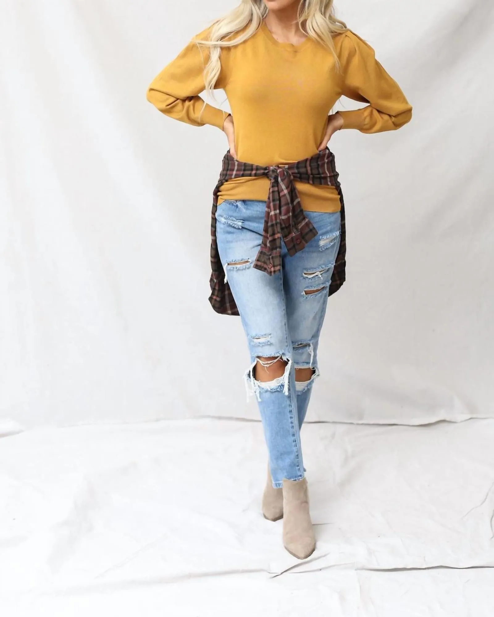 Puff Sleeve Sweater in Mustard | Mustard