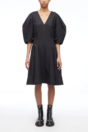 Puff Sleeve V-Neck Short Godet Dress