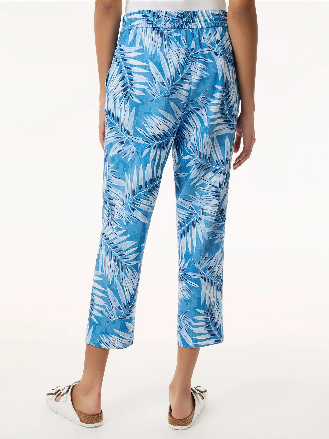 Pull On Drawstring Cropped Trouser, Printed Linen