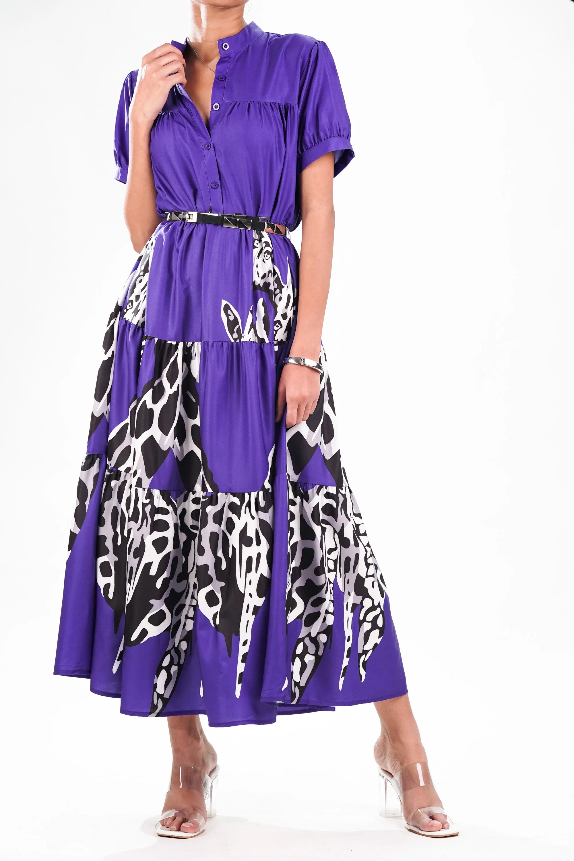 Purple Printed Tiered Dress