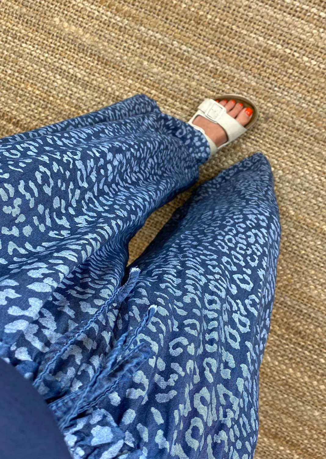 Rae Chambray Denim Leopard Pants in Dark Indigo