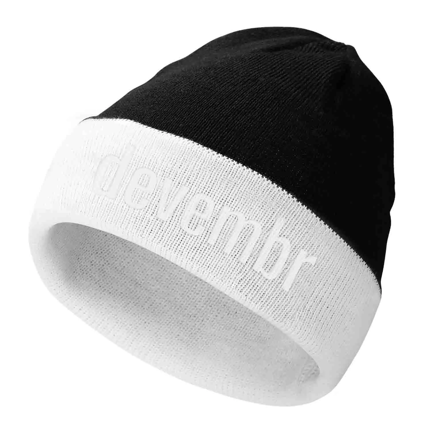 Reversible Beanie Hat (Black and White, Long Brim)