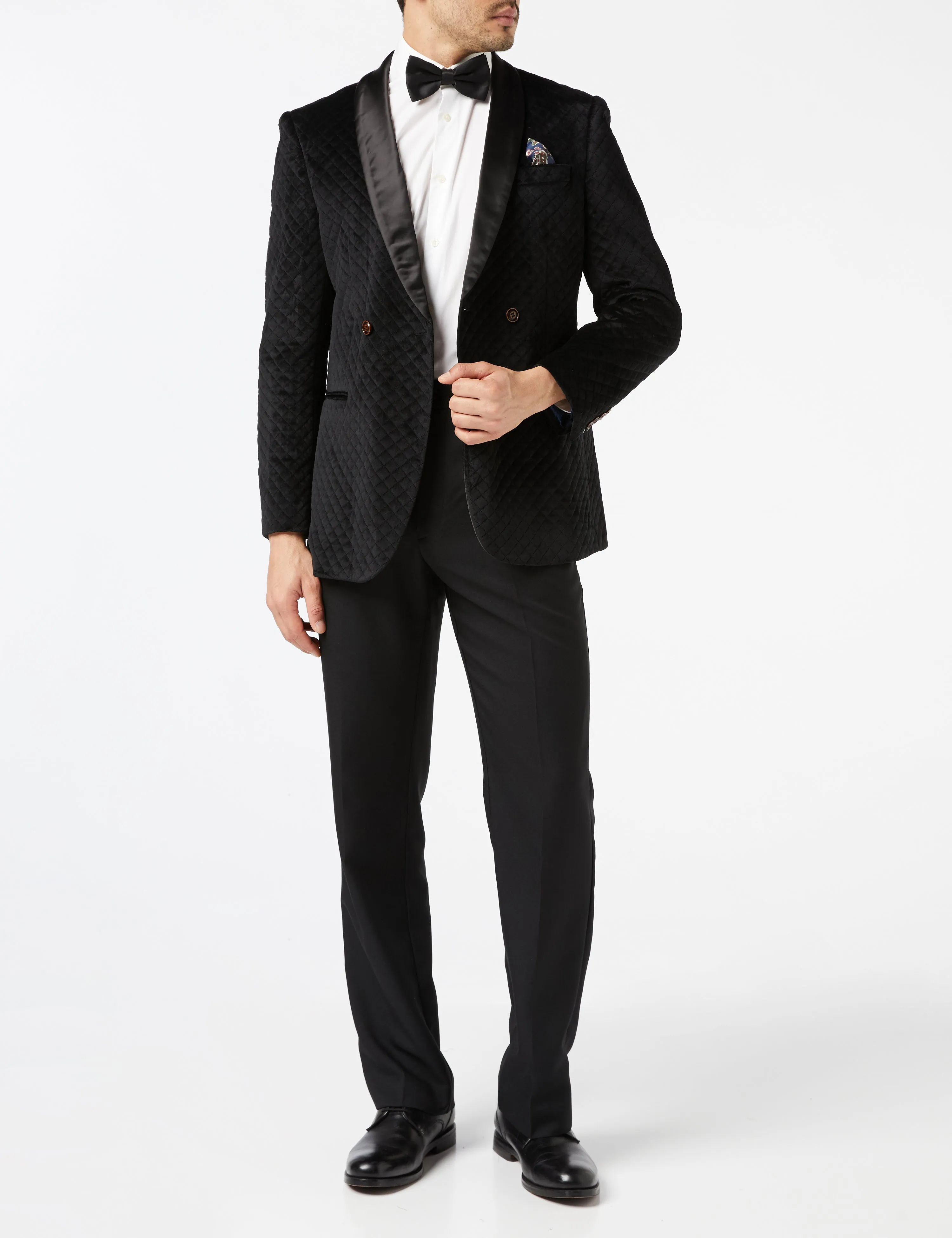 RHOM - Black Quilted Velvet Double Breasted Tuxedo  Jacket