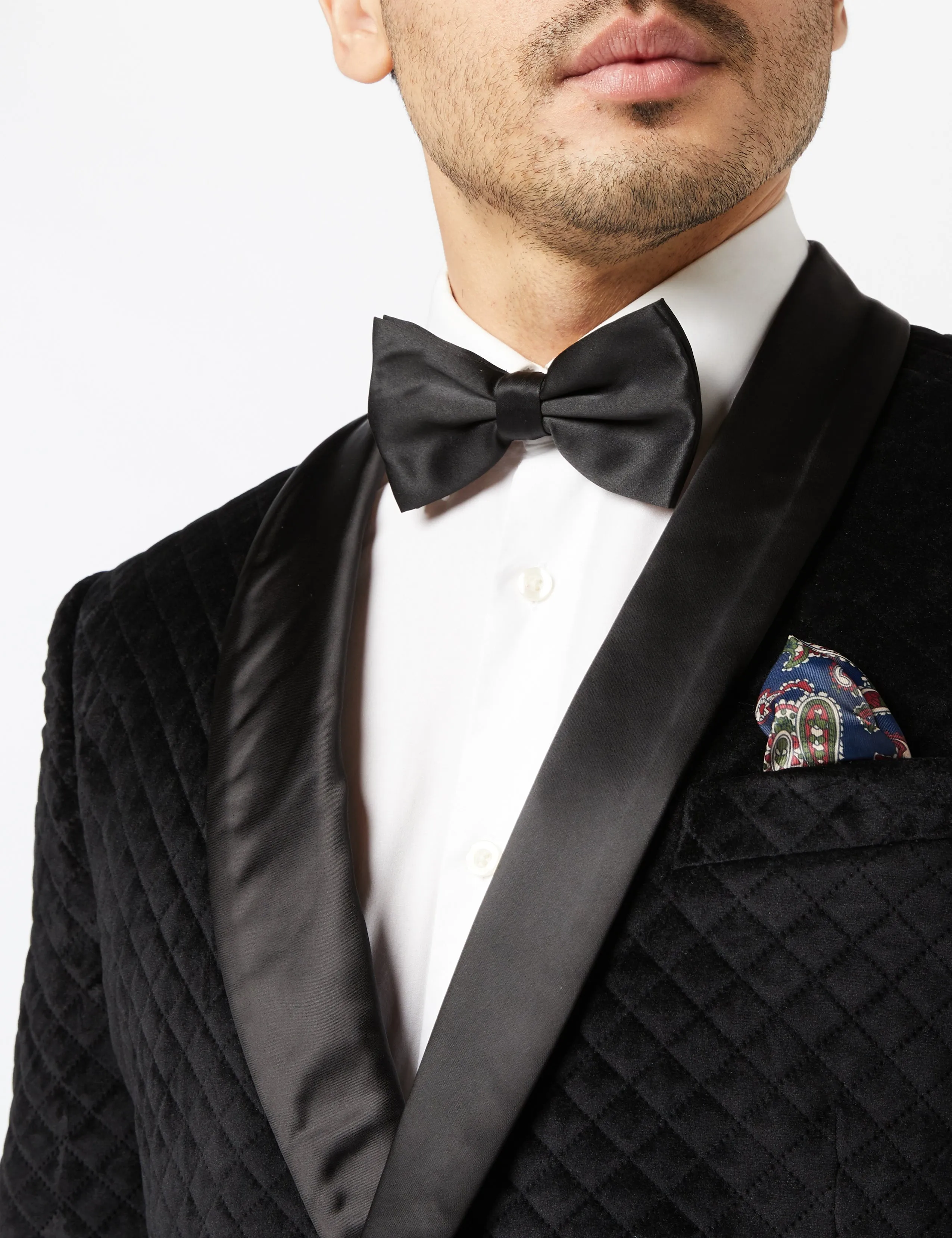 RHOM - Black Quilted Velvet Double Breasted Tuxedo  Jacket