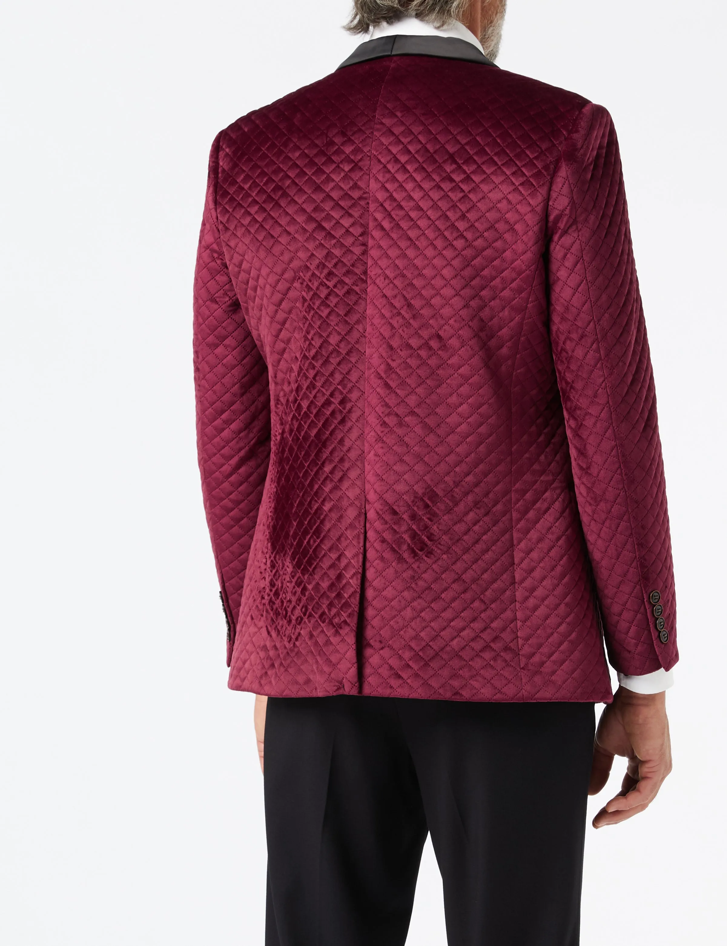 RHOM -Maroon Quilted Velvet Double Breasted Tuxedo  Jacket