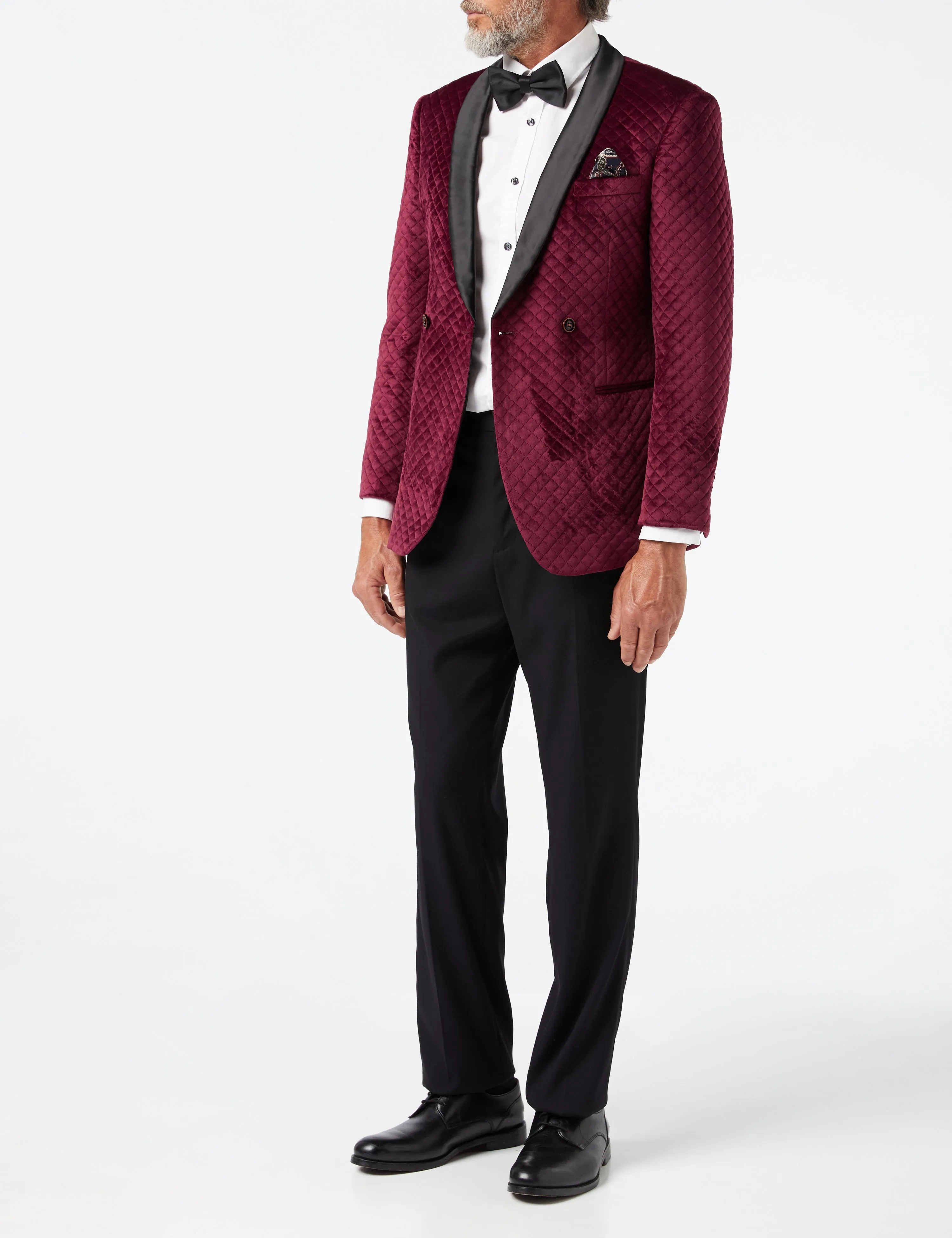 RHOM -Maroon Quilted Velvet Double Breasted Tuxedo  Jacket