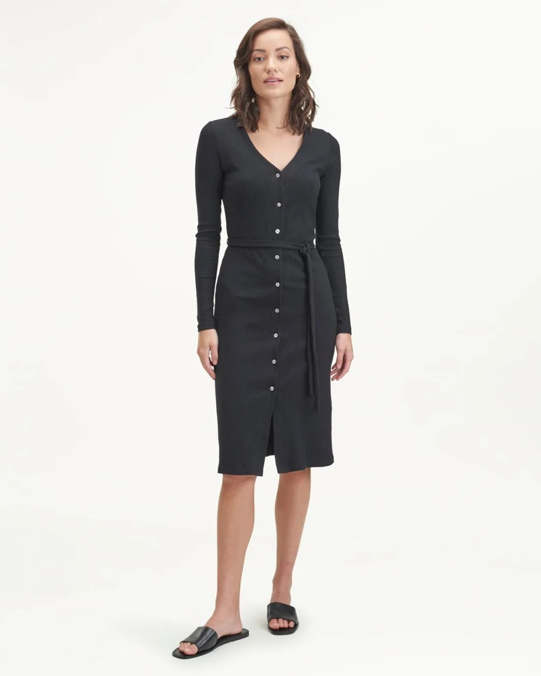 Rib Button Front Dress