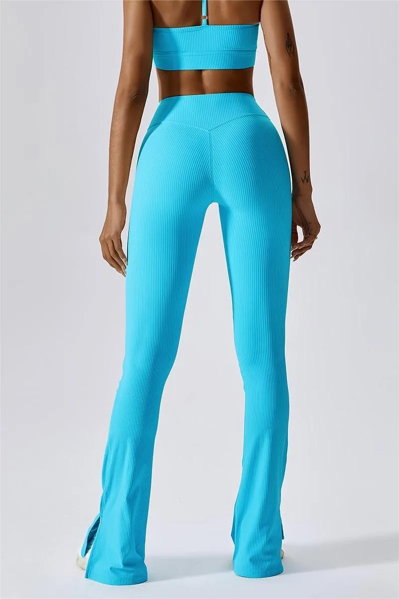 Ribbed High Waist Split Flare Leggings