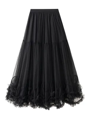 Romantic Black Tulle Ruffle Hem Skirt