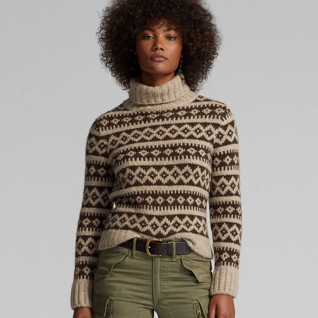 RRL by Ralph Lauren Womens Alpaca Wool-Blend Turtleneck Jumper Natural/Brown