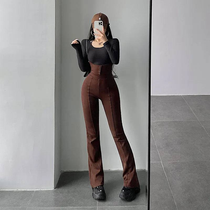 Ruby Solid Color Slim Button Up Flare Jumpsuit Pants