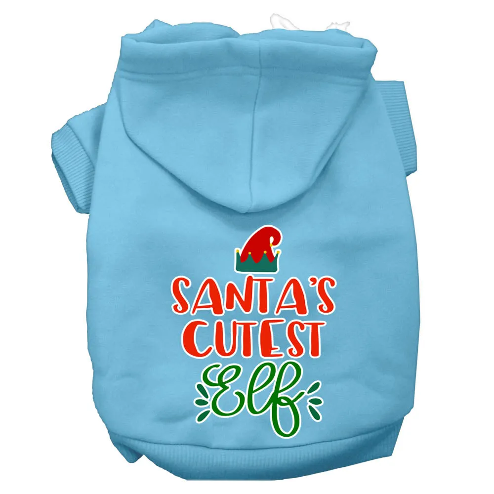 Santa's Cutest Elf Screen Print Dog Hoodie Baby Blue Xl