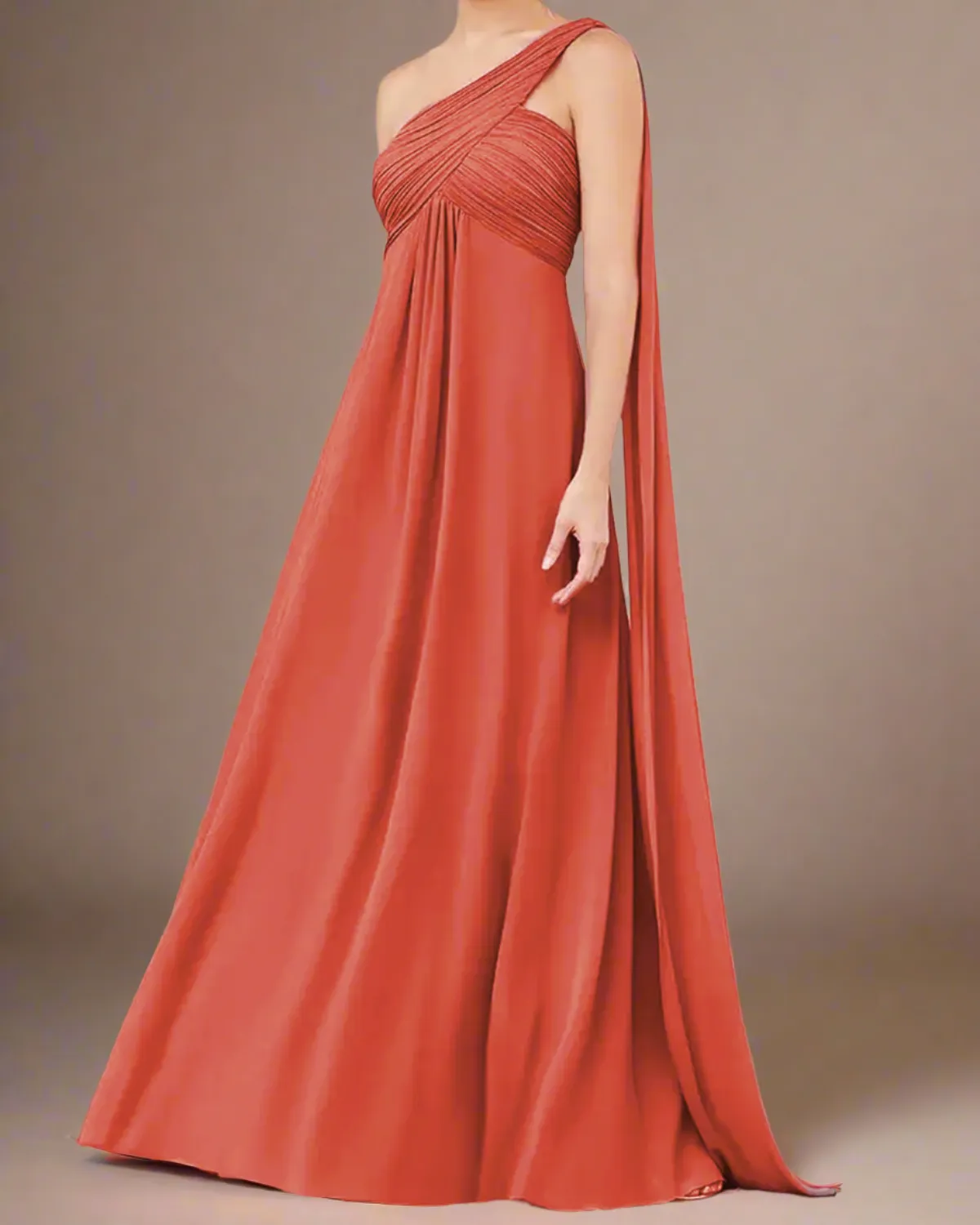 Saraya Long Bridesmaid Dress with One Shoulder Cape