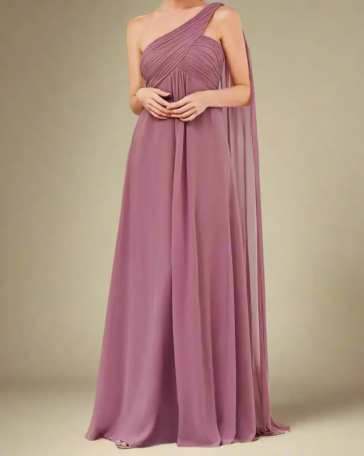 Saraya Long Bridesmaid Dress with One Shoulder Cape