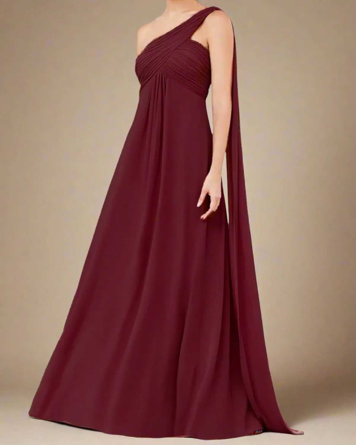 Saraya Long Bridesmaid Dress with One Shoulder Cape