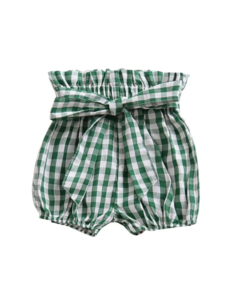 Selvedge Baby Girls Summer Lantern Shorts Infant Bread Pants Solid Color/Checked