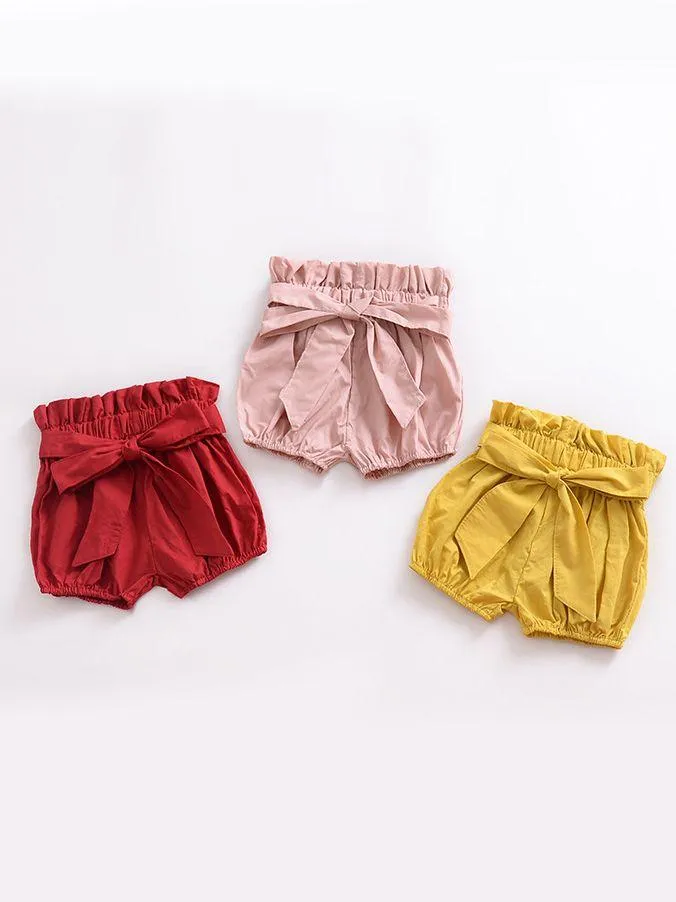 Selvedge Baby Girls Summer Lantern Shorts Infant Bread Pants Solid Color/Checked