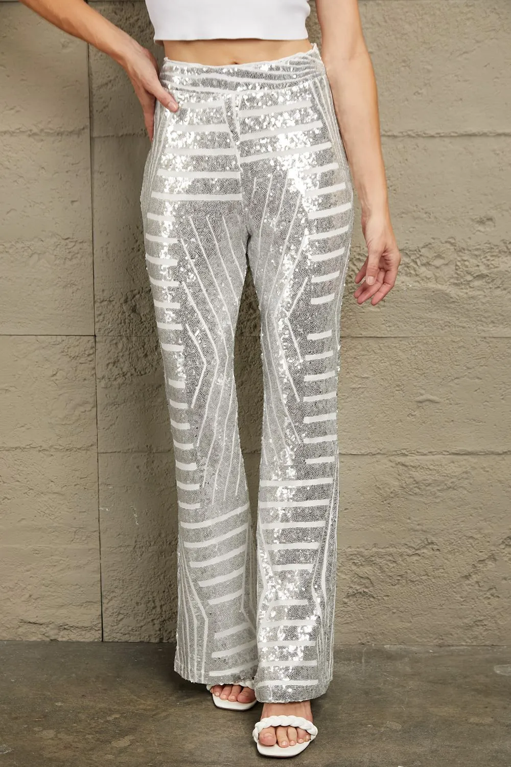 Sequin High Waist Flared Pants