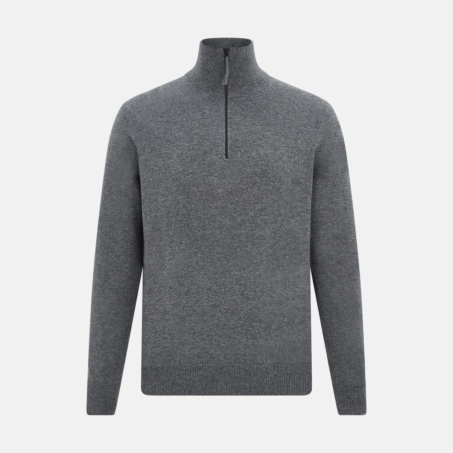 Slate Grey Melange Half-Zip Cashmere Jumper